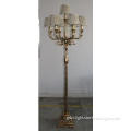 Traditional Large Arc Brass Floor Lamp with Marble and Fabric Shades